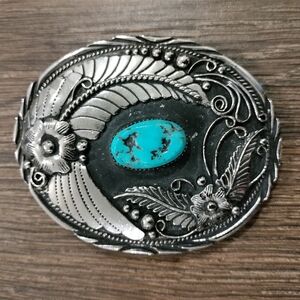 Native American Navajo Silver and Turquois belt buckle Vintage SSI